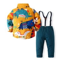 Load image into Gallery viewer, 2 Pieces Set Baby Kid Boys Dinosaur Print Shirts And Solid Color Jumpsuits Wholesale 221216215
