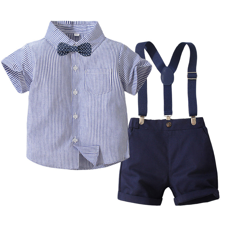 2 Pieces Set Baby Kid Boys Striped Bow Shirts And Solid Color Rompers Wholesale 221216219