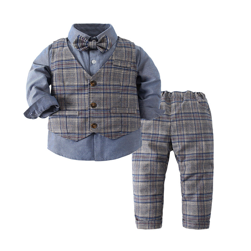 3 Pieces Set Baby Kid Boys Bow Shirts And Checked Vests Waistcoats And Pants Wholesale 221216220