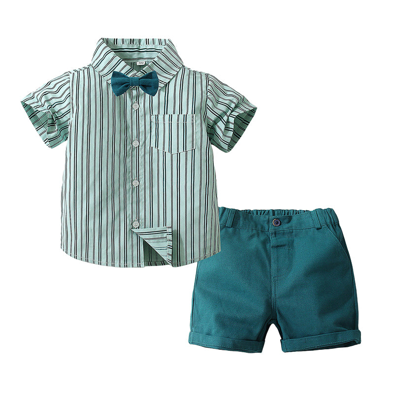 2 Pieces Set Baby Kid Boys Birthday Party Striped Bow Shirts And Solid Color Shorts Wholesale 221216221