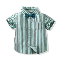 Load image into Gallery viewer, 2 Pieces Set Baby Kid Boys Birthday Party Striped Bow Shirts And Solid Color Shorts Wholesale 221216221
