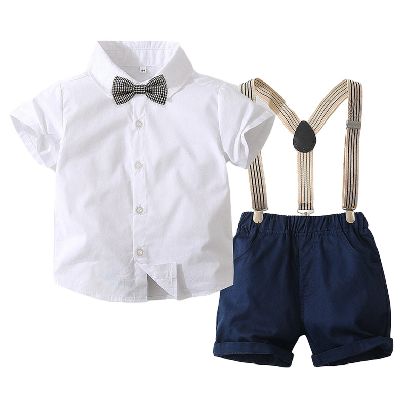 2 Pieces Set Baby Kid Boys Birthday Party Solid Color Bow Shirts And Rompers Wholesale 221216222