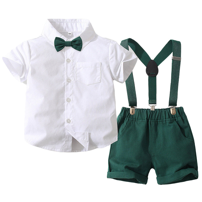 2 Pieces Set Baby Kid Boys Birthday Party Solid Color Bow Shirts And Rompers Wholesale 221216226