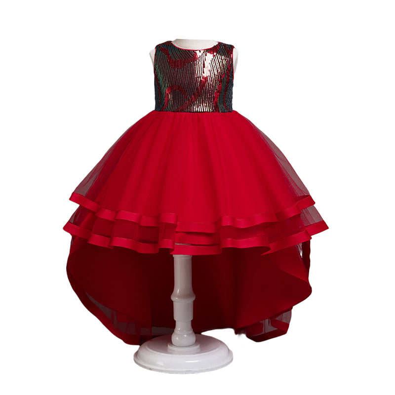 Kid Girls Solid Color Bow Birthday Party Princess Dresses Wholesale 221216235