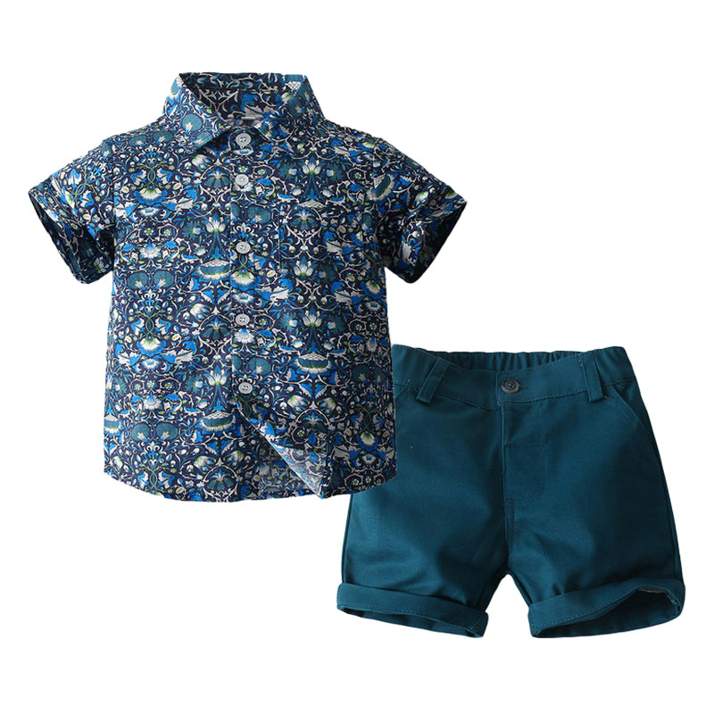 2 Pieces Set Baby Kid Boys Flower Print Shirts And Solid Color Shorts Wholesale 221216249