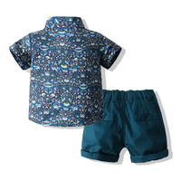 Load image into Gallery viewer, 2 Pieces Set Baby Kid Boys Flower Print Shirts And Solid Color Shorts Wholesale 221216249
