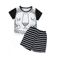 Load image into Gallery viewer, 2 Pieces Set Baby Kid Boys Animals Cartoon Print T-Shirts And Striped Shorts Wholesale 221216254
