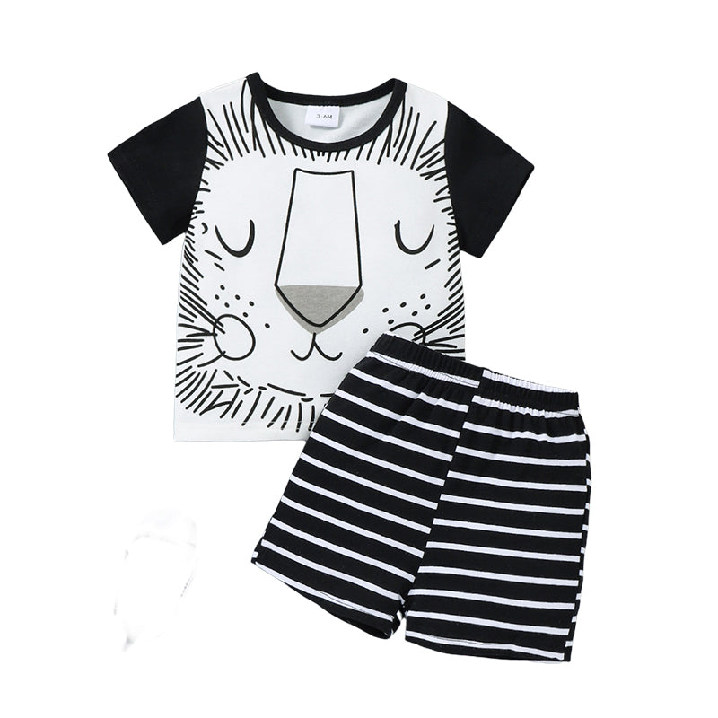2 Pieces Set Baby Kid Boys Animals Cartoon Print T-Shirts And Striped Shorts Wholesale 221216254