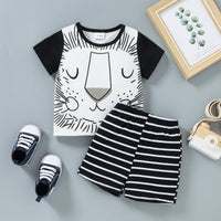 Load image into Gallery viewer, 2 Pieces Set Baby Kid Boys Animals Cartoon Print T-Shirts And Striped Shorts Wholesale 221216254
