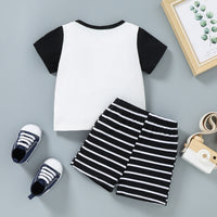 Load image into Gallery viewer, 2 Pieces Set Baby Kid Boys Animals Cartoon Print T-Shirts And Striped Shorts Wholesale 221216254
