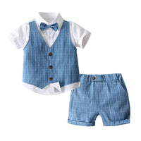 Load image into Gallery viewer, 3 Pieces Set Baby Kid Boys Bow Shirts And Checked Vests Waistcoats And Shorts Wholesale 221216255
