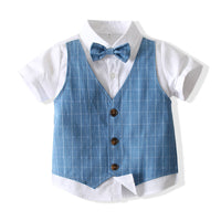 Load image into Gallery viewer, 3 Pieces Set Baby Kid Boys Bow Shirts And Checked Vests Waistcoats And Shorts Wholesale 221216255
