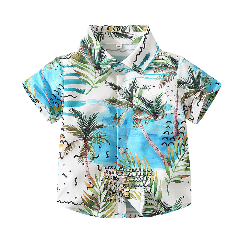 Baby Kid Boys Plant Print Beach Shirts Wholesale 221216258