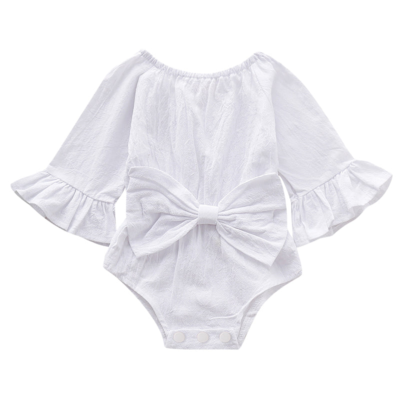 Baby Girls Solid Color Bow Rompers Wholesale 22121626