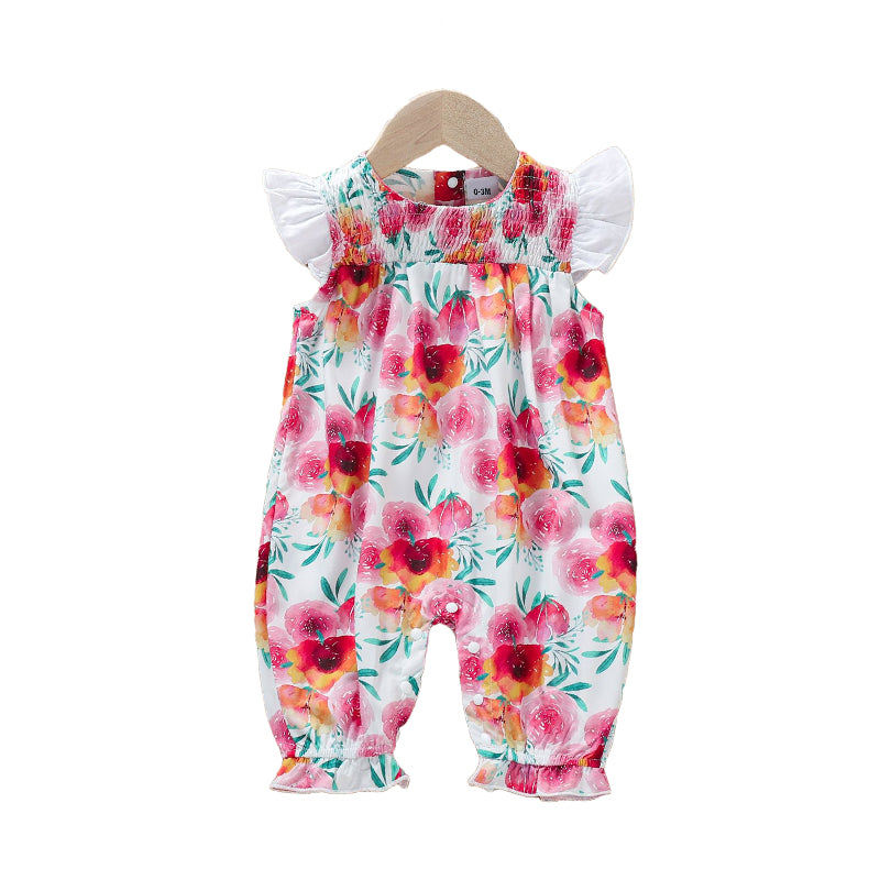 Baby Girls Flower Print Jumpsuits Wholesale 221216267