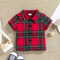 Load image into Gallery viewer, 2 Pieces Set Baby Kid Boys Checked Shirts And Solid Color Ripped Shorts Wholesale 221216273
