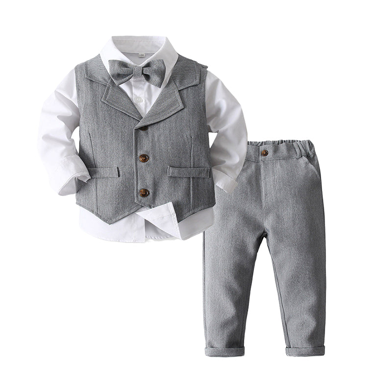 3 Pieces Set Baby Kid Boys Birthday Party Solid Color Bow Shirts Vests Waistcoats And Pants Wholesale 221216274