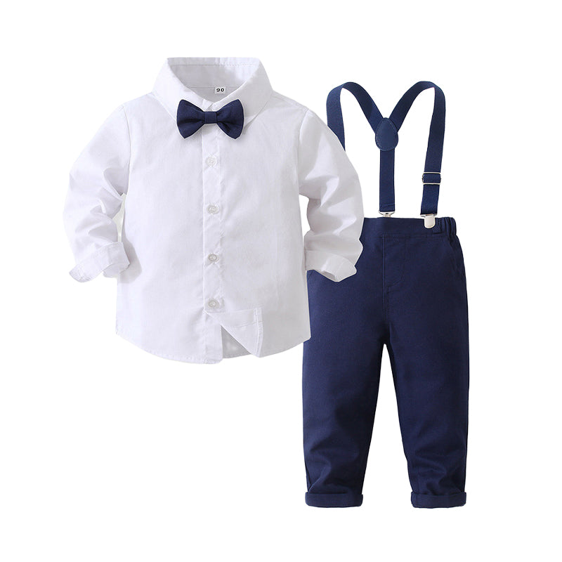 2 Pieces Set Baby Kid Boys Solid Color Bow Shirts And Jumpsuits Wholesale 221216289