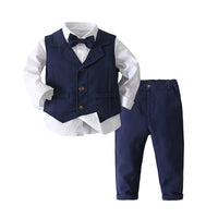 Load image into Gallery viewer, 3 Pieces Set Baby Kid Boys Solid Color Bow Shirts Vests Waistcoats And Pants Wholesale 221216290

