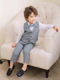 Load image into Gallery viewer, 3 Pieces Set Baby Kid Boys Solid Color Bow Shirts Vests Waistcoats And Pants Wholesale 221216290
