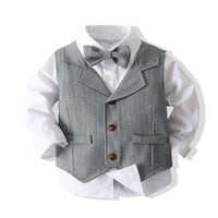 Load image into Gallery viewer, 3 Pieces Set Baby Kid Boys Solid Color Bow Shirts Vests Waistcoats And Pants Wholesale 221216290
