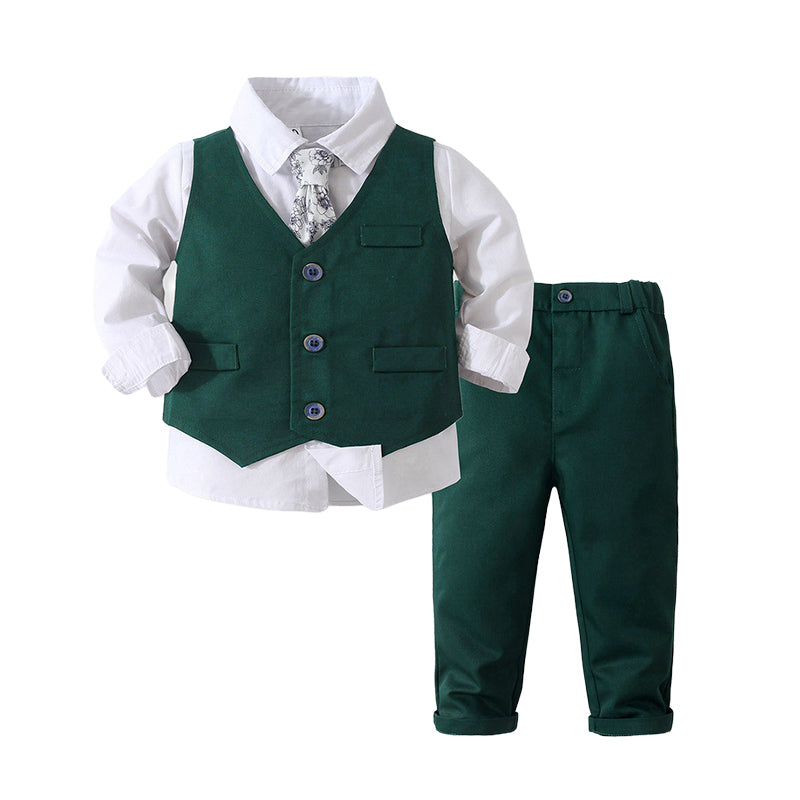 3 Pieces Set Baby Kid Boys Birthday Party Bow Shirts Solid Color Vests Waistcoats And Pants Wholesale 221216293