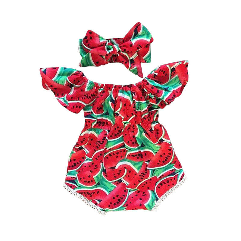 Baby Girls Fruit Print Rompers Accessories Headwear Wholesale 22121630