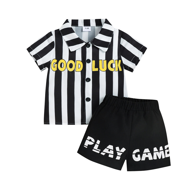 2 Pieces Set Baby Kid Boys Striped Shirts And Letters Shorts Wholesale 221216301