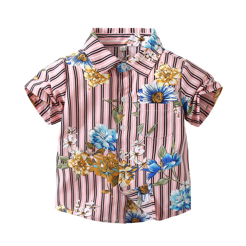 Baby Kid Boys Striped Flower Print Shirts Wholesale 221216322