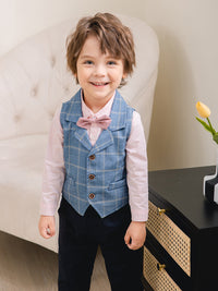 Load image into Gallery viewer, 3 Pieces Set Baby Kid Boys Birthday Party Solid Color Bow Shirts Checked Vests Waistcoats And Pants Wholesale 221216325
