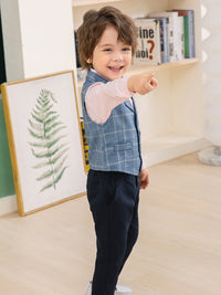 Load image into Gallery viewer, 3 Pieces Set Baby Kid Boys Birthday Party Solid Color Bow Shirts Checked Vests Waistcoats And Pants Wholesale 221216325
