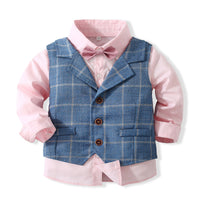 Load image into Gallery viewer, 3 Pieces Set Baby Kid Boys Birthday Party Solid Color Bow Shirts Checked Vests Waistcoats And Pants Wholesale 221216325
