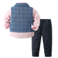 Load image into Gallery viewer, 3 Pieces Set Baby Kid Boys Birthday Party Solid Color Bow Shirts Checked Vests Waistcoats And Pants Wholesale 221216325
