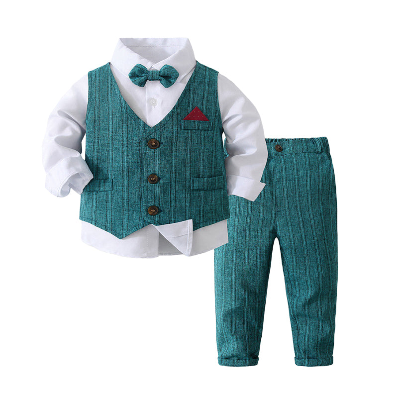 3 Pieces Set Baby Kid Boys Dressy Birthday Party Solid Color Bow Shirts Vests Waistcoats And Pants Wholesale 221216338