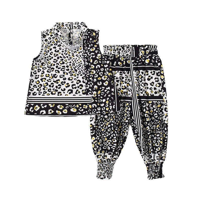 2 Pieces Set Baby Kid Girls Leopard Print Tops And Pants Wholesale 221216346