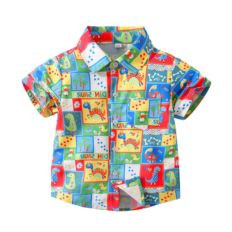 Baby Kid Boys Dinosaur Cartoon Print Shirts Wholesale 221216347