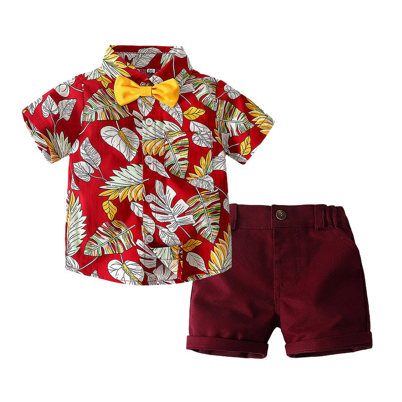 2 Pieces Set Baby Kid Boys Birthday Party Tropical Bow Shirts And Solid Color Shorts Wholesale 221216348