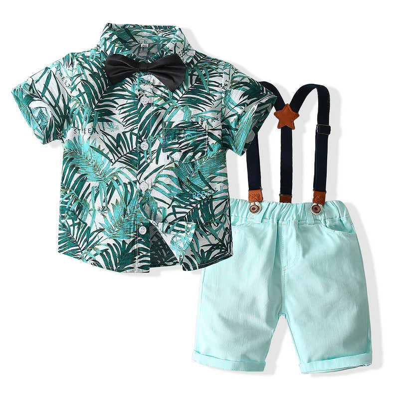 2 Pieces Set Baby Kid Boys Tropical Car Shirts And Solid Color Shorts Wholesale 221216349