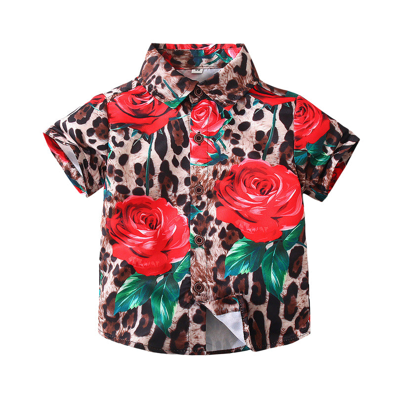 Baby Kid Boys Flower Leopard Print Shirts Wholesale 221216357