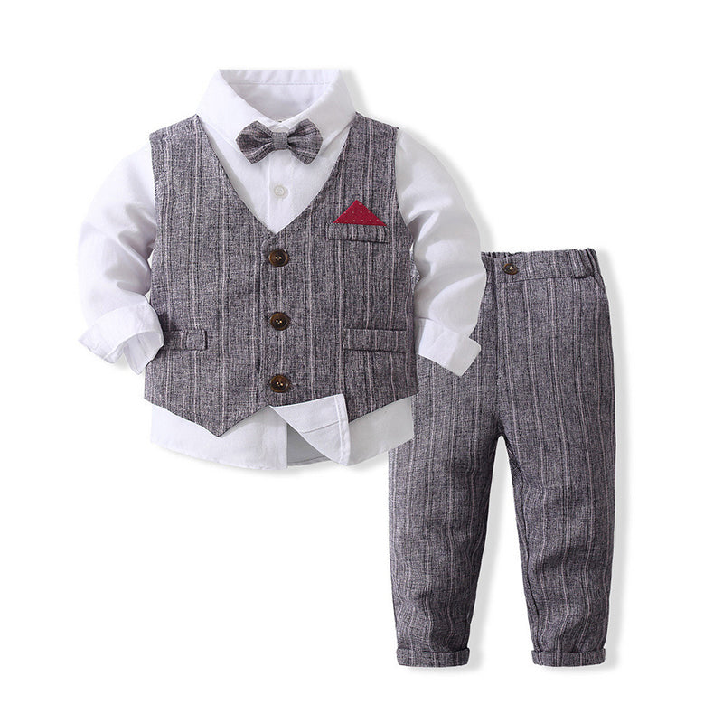 3 Pieces Set Baby Kid Boys Dressy Party Solid Color Vests Waistcoats And Bow Shirts And Pants Suits Wholesale 221216358