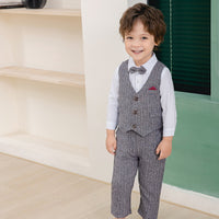 Load image into Gallery viewer, 3 Pieces Set Baby Kid Boys Dressy Party Solid Color Vests Waistcoats And Bow Shirts And Pants Suits Wholesale 221216358
