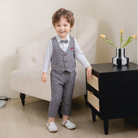 Load image into Gallery viewer, 3 Pieces Set Baby Kid Boys Dressy Party Solid Color Vests Waistcoats And Bow Shirts And Pants Suits Wholesale 221216358
