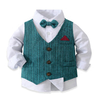 Load image into Gallery viewer, 3 Pieces Set Baby Kid Boys Dressy Party Solid Color Vests Waistcoats And Bow Shirts And Pants Suits Wholesale 221216358
