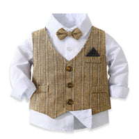 Load image into Gallery viewer, 3 Pieces Set Baby Kid Boys Dressy Party Solid Color Vests Waistcoats And Bow Shirts And Pants Suits Wholesale 221216358
