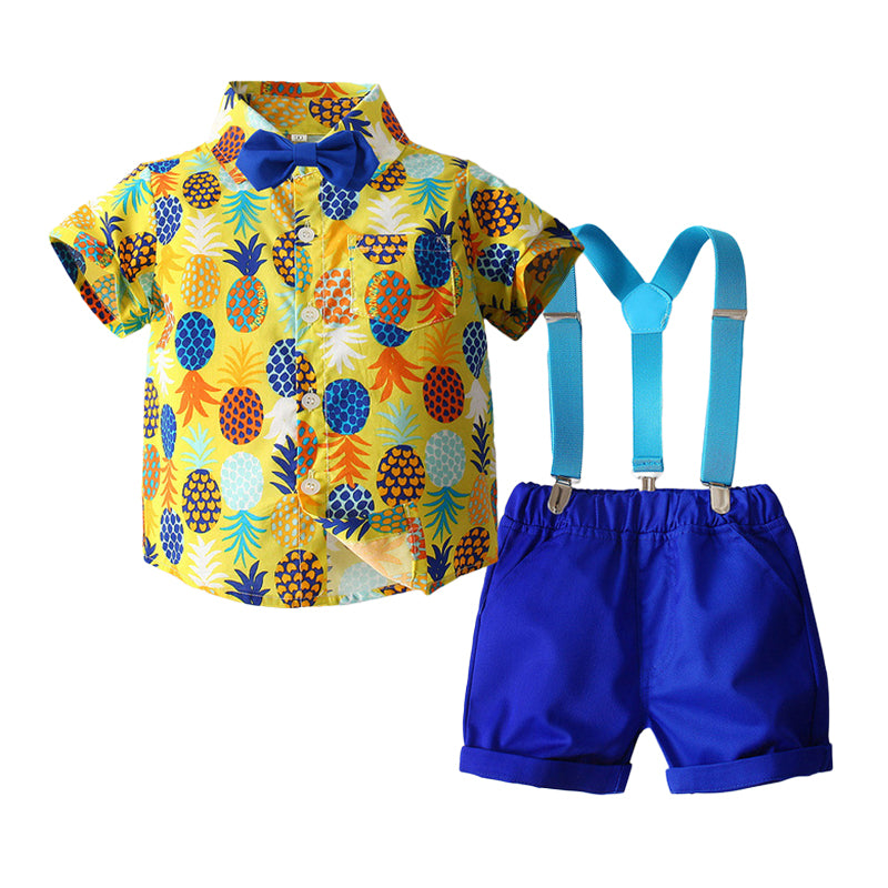 2 Pieces Set Baby Kid Boys Dressy Fruit Bow Print Shirts And Solid Color Suits Jumpsuits Wholesale 221216359