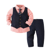Load image into Gallery viewer, 3 Pieces Set Baby Kid Boys Dressy Party Solid Color Vests Waistcoats And Bow Shirts And Pants Suits Wholesale 221216360
