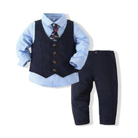Load image into Gallery viewer, 3 Pieces Set Baby Kid Boys Dressy Party Solid Color Vests Waistcoats And Bow Shirts And Pants Suits Wholesale 221216360

