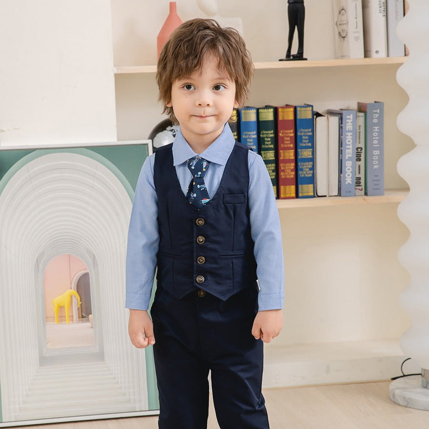 3 Pieces Set Baby Kid Boys Dressy Party Solid Color Vests Waistcoats And Bow Shirts And Pants Suits Wholesale 221216360