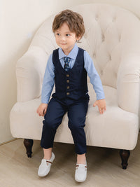 Load image into Gallery viewer, 3 Pieces Set Baby Kid Boys Dressy Party Solid Color Vests Waistcoats And Bow Shirts And Pants Suits Wholesale 221216360
