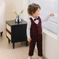Load image into Gallery viewer, 3 Pieces Set Baby Kid Boys Birthday Party Solid Color Bow Shirts Checked Vests Waistcoats And Pants Wholesale 221216365
